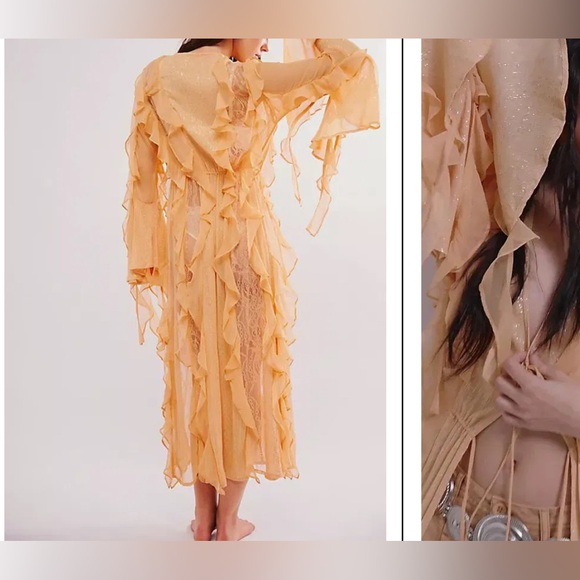 Free People Sheer Ruffle Robe in Yellow - Picture 2 of 7